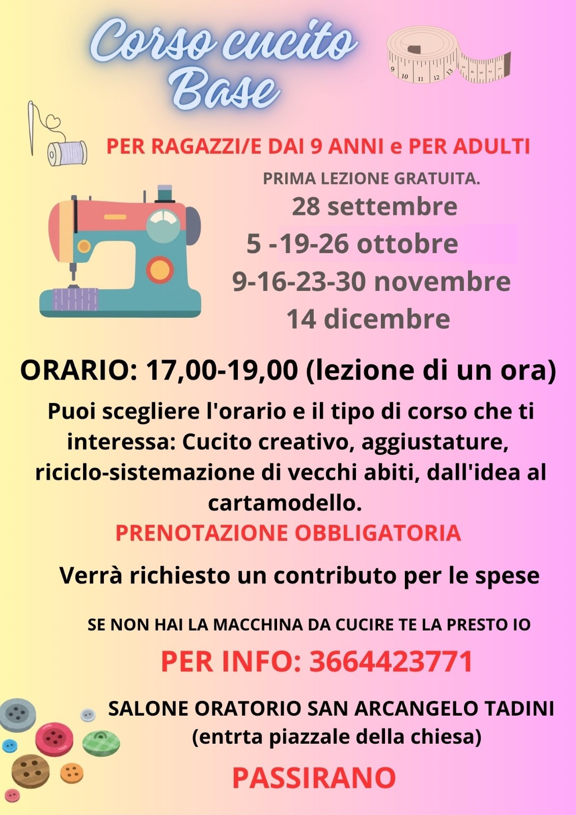 Corso cucito Passirano